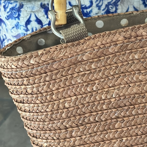 St John’s Bay Woven Wheat Straw Handbag-Bamboo Handles-Tan/Brown Color-EUC - Picture 6 of 16